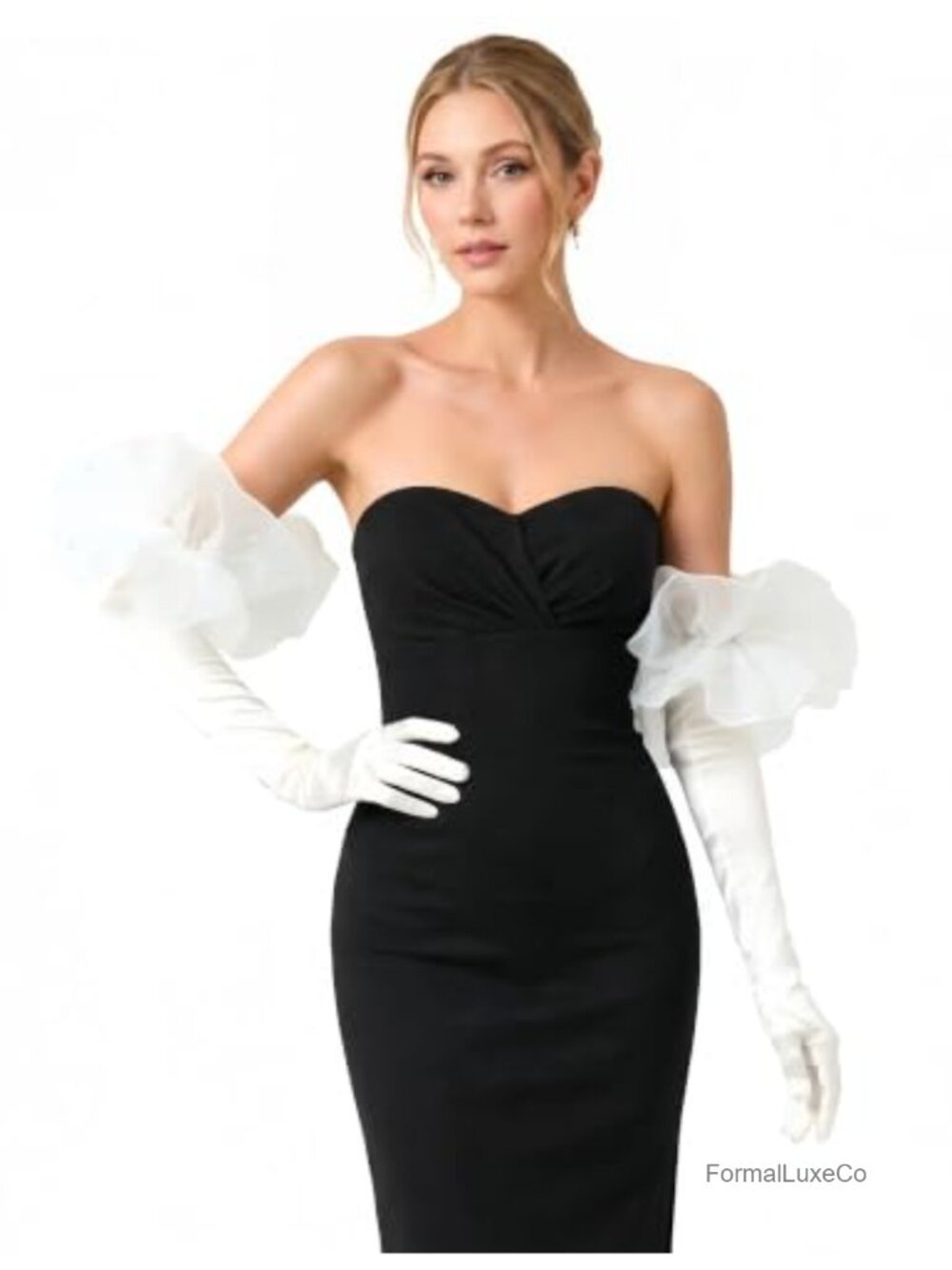 Satin Opera Gloves with Pearl & Ruffle One Size